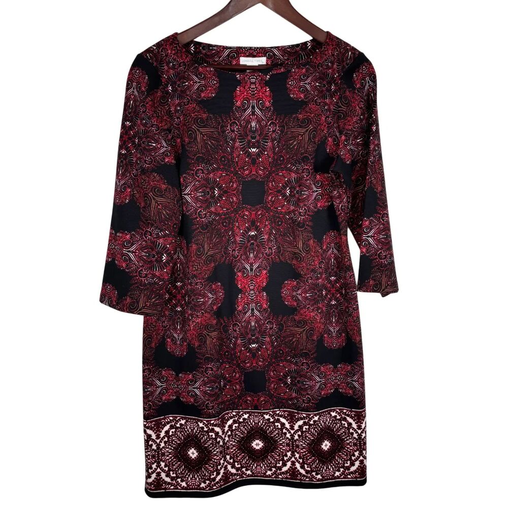 London Times Red Print Sheath Dress 3/4 Sleeve Women's 12